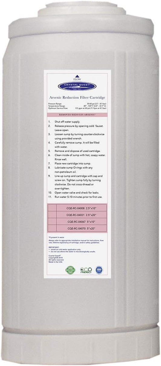 Crystal Quest Arsenic Water Filter Cartridge – Reduces Arsenic – Long Lasting, Easy to Install, High-Capacity, Steady 3 GPM Flow – Improves Water Quality for Home and Office - 4-5/8" x 9-3/4"