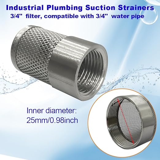 3/4" inch SUS304 Stainless Steel Filter Head with Internal Thread Diameter of 25mm Connected to DN20 3/4" Water Pipe Filter Used to Remove Debris and Reduce Solid Entry