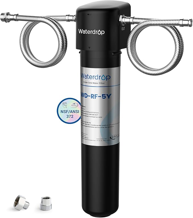 Waterdrop UA-5Y 𝟓 𝐘𝐞𝐚𝐫𝐬 Under Sink Water Filter System, Ultra Long Life, Reduces Lead, Chlorine, Bad Taste & Odor, Water Filter for Sink Faucet Direct Connect to Kitchen Faucet, USA Tech