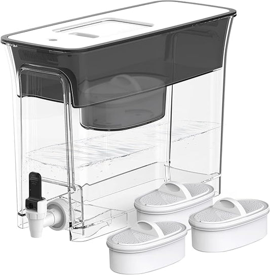 Waterdrop 35-Cup Slim Water Filter Dispenser, Large Capacity Water Filter Pitcher, 200-Gallon Long-Life, 5X Lifetime, Reduces Chlorine, PFOA/PFOS and More, BPA Free, Black (with 3 Filters)