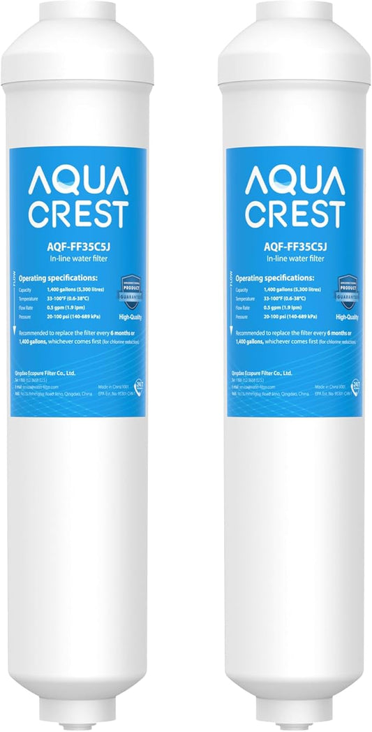 AQUA CREST FF35 Inline Water Filter Replacement, 1/4" Quick-Connect Replacement for Refrigerator, Post-Carbon Filter for Reverse Osmosis Systems, NSF/ANSI 42 Certified, 6-12 Months(NO Fittings)