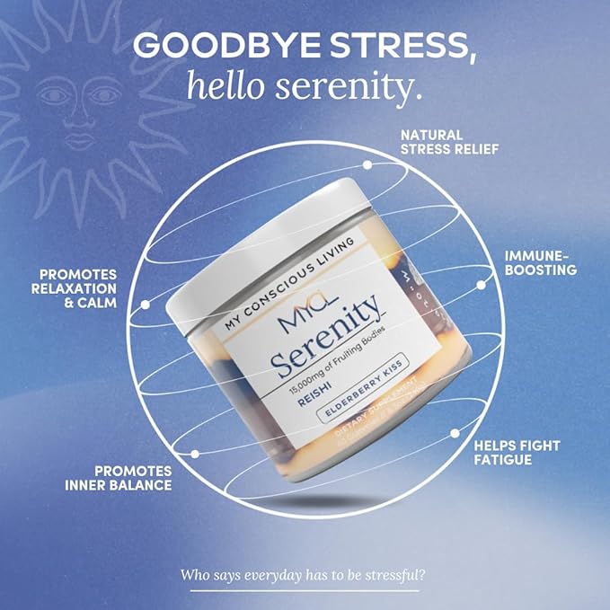 MYCL Serenity Reishi Mushroom Gummies for Adults - 500mg Whole Fruiting Body Extract - Sleep Gummies for Adults and Kids - Vegan, Gluten-Free - Stress Relief, Relaxation - Elderberry Kiss, 60 Count