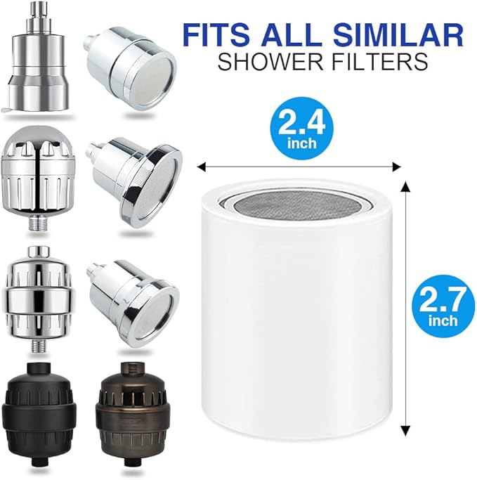 Chrome 15 Stage Shower Head Filter for Hard Water - High Output, Reduces Chlorine, Soothes Dry Skin & Itchy Scalp - Includes 2 Replaceable Filter Cartridges