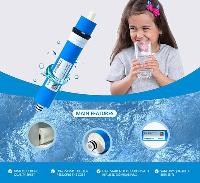 Reverse Osmosis Membrane 100GPD Water Filter Replacement for Reverse Osmosis System 11.75"x2" Under Sink RO Drinking Purify for House