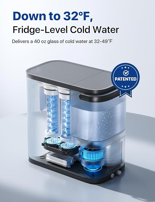 NOVETE Reverse Osmosis Water Filter Countertop, UV Cold Water Down to 32℉, NSF/ANSI 42/58 Certified, 4:1 Pure to Drain, No Installation Needed, 8-Stage RO Water Filtration System, CRF1A-QS, Black