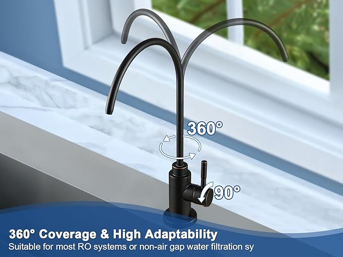 Water Filter Faucet, VMASSTONE Reverse Osmosis Faucet Fits Most RO Units or Water Filtration System in Non-Air Gap, Lead-Free Stainless Steel Drinking Water Faucet for Bar Kitchen Sink, RV (DM001 ORB)