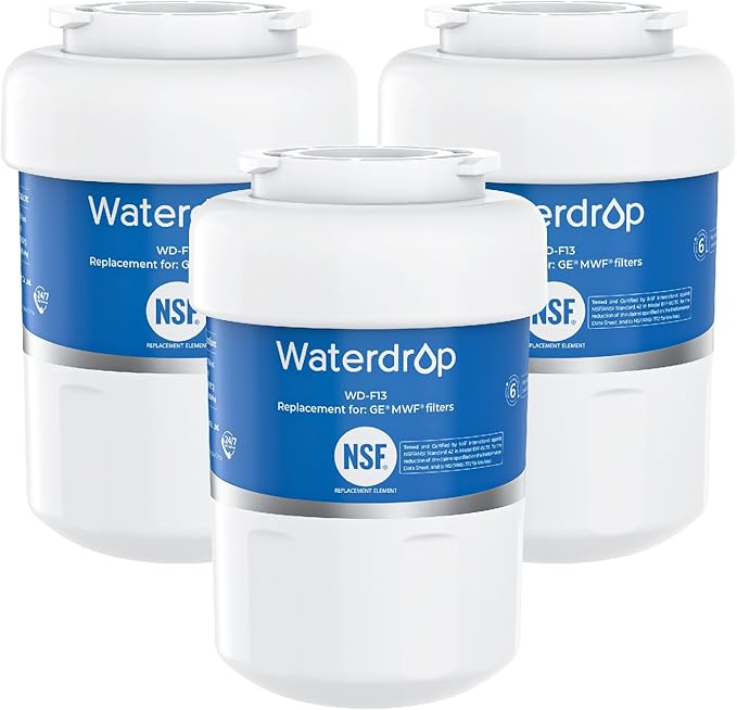 Waterdrop WD-F13 Replacement for GE® MWF®, SmartWater® MWFP, MWFINT, MWFA, GWF, HDX FMG-1, Kenmore® 9991, GSE25GSHECSS, WFC1201 Water Filter, 3 Pack