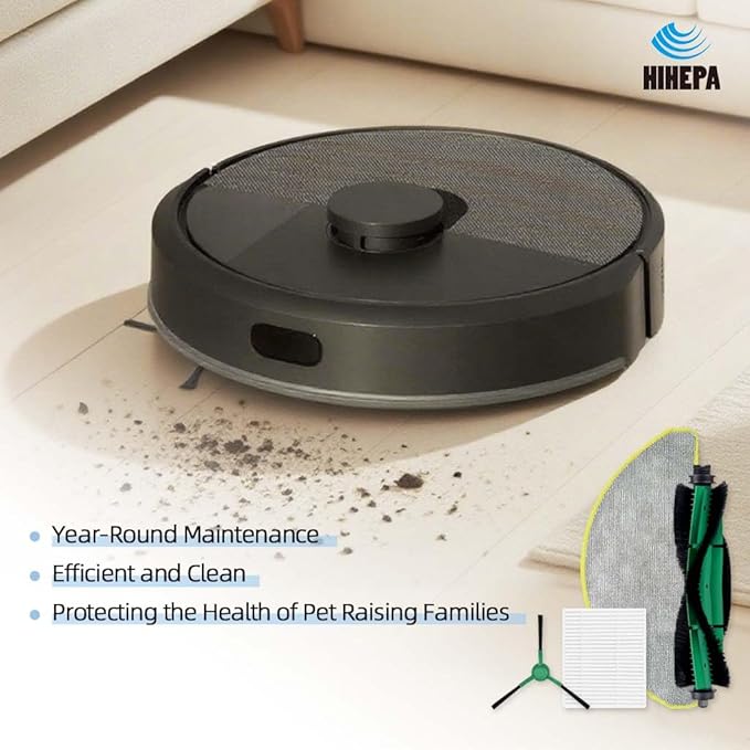 Robot Vacuum Part Replacement for iRobot Roomba 105 Vac Y0140 Q0120 Y0110 105 Combo Q011 Q0520 Models - 1 Main Brush, 4 Side Brushes, 4 HEPA Filters,4 Mop Pads｜Pet Hair Solution