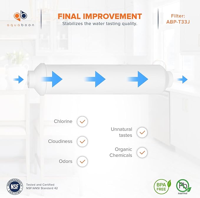 Aquaboon T33 Inline Carbon Filter - 1/4 Inline Water Filter for Refrigerator T33 Inline Ro Post/Granular Activated Carbon (GAC) Polishing Water Filter Cartridge for Reverse Osmosis System 12-Pack