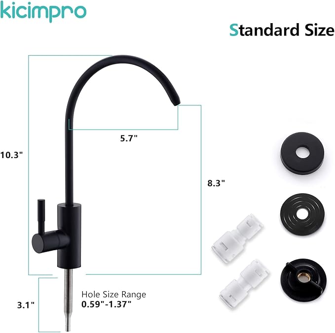Kicimpro Stainless Steel Matte Black Finish RO Faucet Kitchen Water Filter Faucet for 0.59-1.37 Inches Sink Holes, 10.3 Inches Height Bar Sink Faucet
