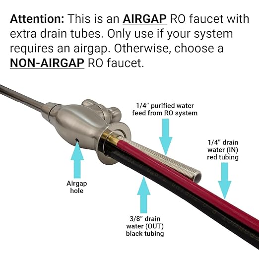 Airgap RO Faucet Reverse Osmosis Drinking Water Filtration System Water Dispenser Spout (Brushed Nickel) with Pre-Inserted Tubing and Faucet Wrench. Vase Style. NSF Certified.