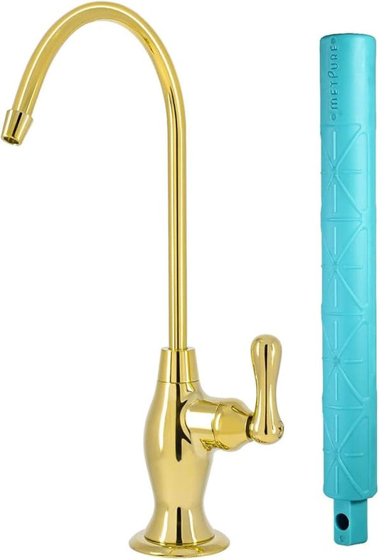 Non-airgap RO Faucet Reverse Osmosis Drinking Water Filtration System Water Dispenser Spout (Bright Gold). Vase Style with Faucet Wrench RO-FW148. NSF Certified.