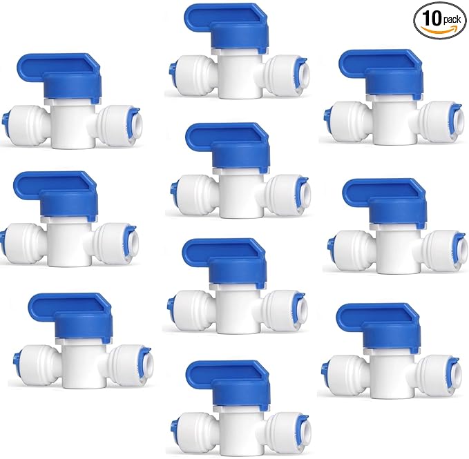 10 pcs Inline Shut Off Ball Valve 3/8 inch OD Tubing&Hose&Pipe Use Plastic Quick Connect Fittings for Water Purifier RODI System