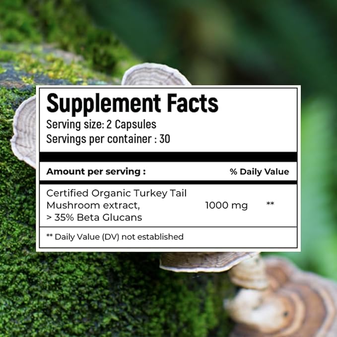 ROOTED Active's Turkey Tail Mushroom Extract Capsules (60 Veg Caps, 500 mg) | Heart Health, Stress Relief, Liver. USDA Organic, 35% Beta Glucans, Certified Organic