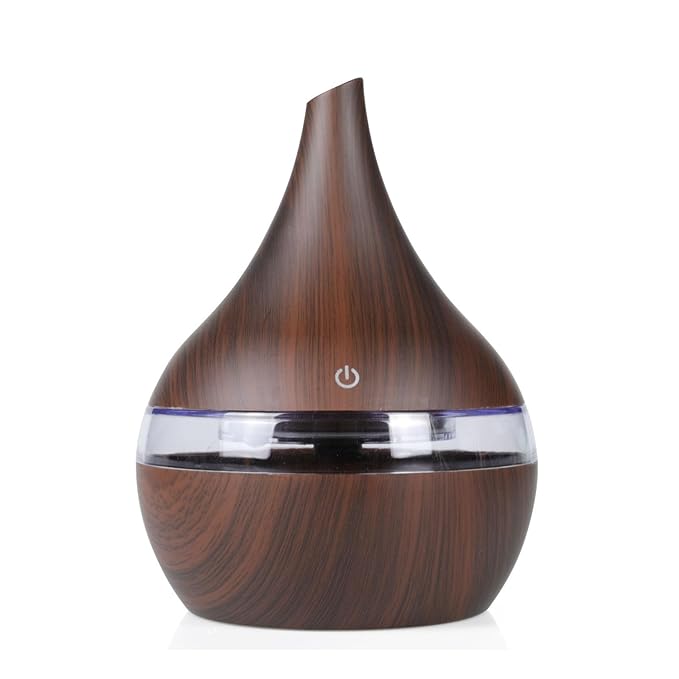 FULLBELL Cool Mist Humidifier, 400ML, 10-20 Hours Runtime, 7 Color Lights, 2 Modes, 24db Quiet, Black (Dark Brown-300ML)