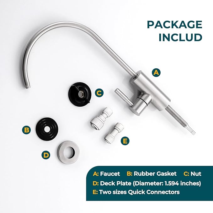 Drinking Water Faucets for Kitchen Sink, Stainless Steel Water Filter Faucet for Reverse Osmosis or Water Filtration System, RO Bar Sink Faucet, Brushed Nickel