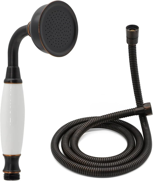 Oil Rubbed Bronze Vintage Telephone Handheld Shower Spray Ceramic Handle with 59inch Flexible Hose, Antique Brass Shower Head Clawfoot Tub Showerhead Replacement, No Wand Holder