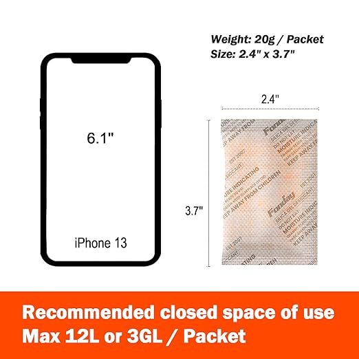 20Gram 15 Packets Fonday Rechargeable Silica Gel Desiccant Packets Food Grade Fast Reactivate Desiccant Bags Moisture Indicating Orange to Green