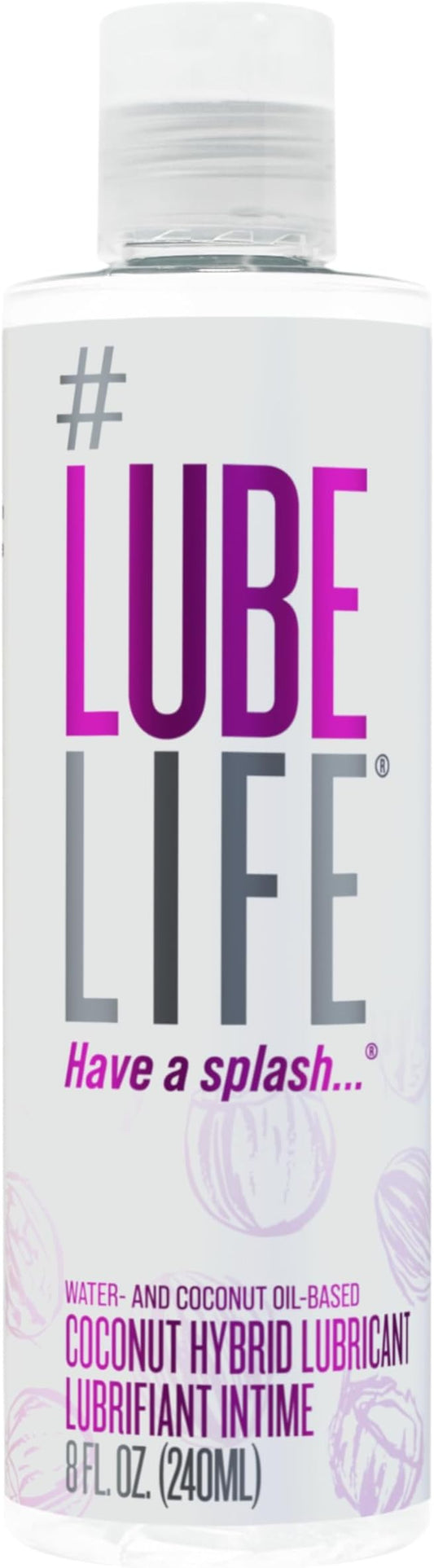 LubeLife Coconut Hybrid Lube –Water & Coconut Oil Personal Lubricant – Smooth, Skin-Safe Formula with Easy Clean for Privacy & Toys, 8 Fl Oz