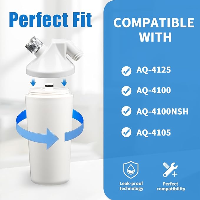 AQ-4125 Shower Water Filter (with Connector), Compatible with Aquasana AQ-4125、AQ-4100、 AQ-4100NSH、 AQ-4105, with Advanced KDF Filtration Material, Filters Over 90% of Chlorine.