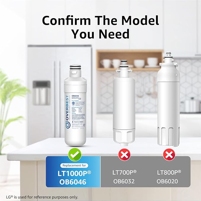 Overbest LT1000PC ADQ747935 Refrigerator Water Filter and Air Filter, Replacement for LG® LT1000P®, ADQ74793501, ADQ74793502, Kenmore 469980, 9980 and LT120F®, 3 Combo