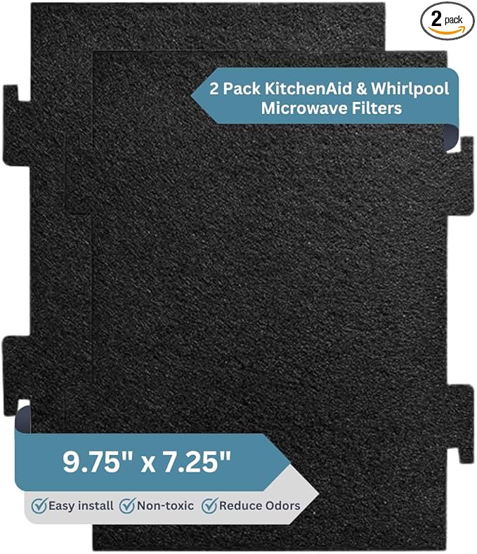 2-Pack Notched Activated Carbon Charcoal Microwave Hood Filters - 9.75" x 7.25" Microwave Hood Filters - Compatible with Whirlpool OTR Models and KitchenAid Models, Made in USA