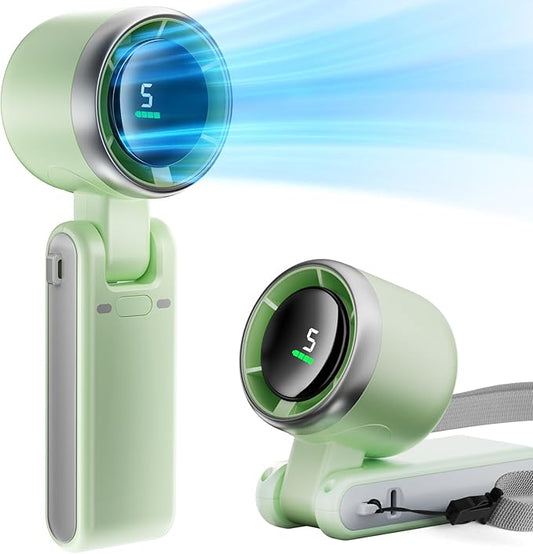 Foldable Handheld Fan - Portable High Speed Rechargeable 10000mAh Mini Turbo With Digital Display, 5 Speed Adjustable Personal Small Pocket, Gifts for Women Men Travel Camp Outdoor Office