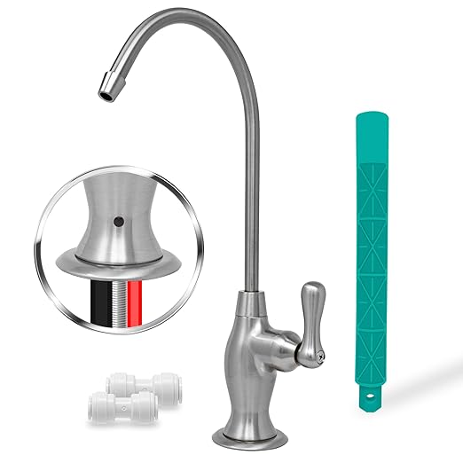 Airgap RO Faucet Reverse Osmosis Drinking Water Filtration System Water Dispenser Spout (Brushed Nickel) with Pre-Inserted Tubing and Faucet Wrench. Vase Style. NSF Certified.