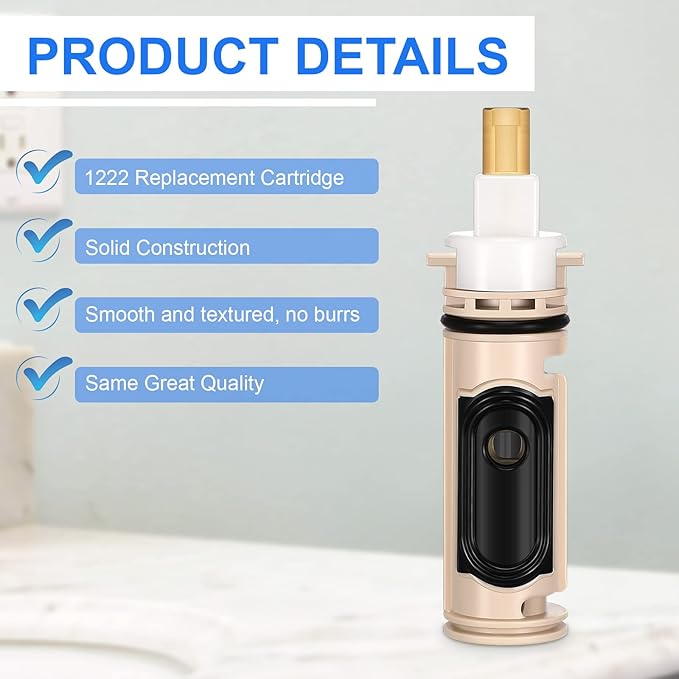 2 Pcs Shower Replacement Cartridge Compatible with Moen1222 with Puller & Retainer Clip Tub and Repair Kit for One Handle Faucet, Bathtub Shower Valve Parts and Removal Tool, Brass and Plastics