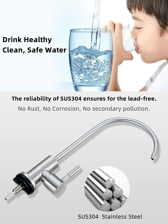 Drinking Water Faucet,Easy to Install Sink Water Filter Faucet,Lead-Free Reverse Osmosis Faucets for Kitchen Bar Sink,Brushed Nickel SUS304 Stainless Steel(Large)