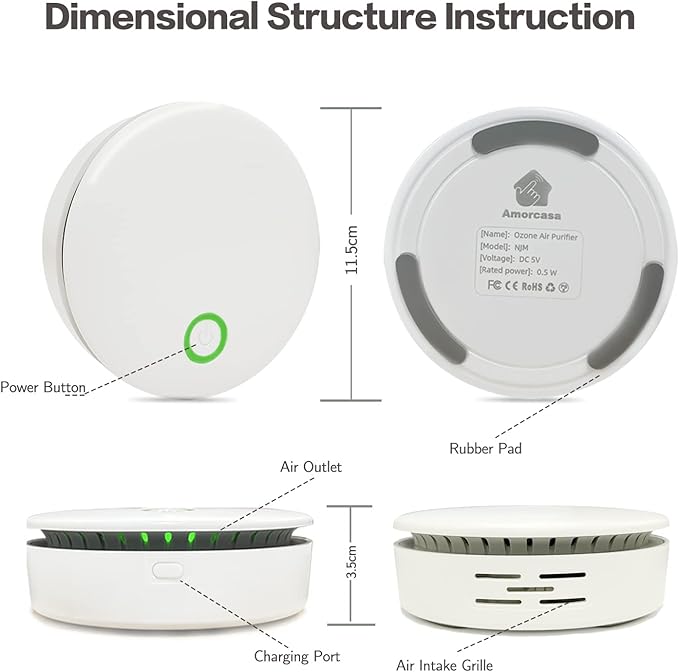 Portable Ozone & Ionic Air Purifier 2 in 1, Rechargeable, Purifying Air and Eliminate Odor