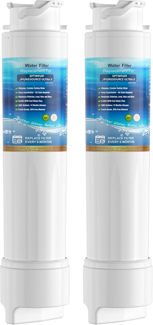 Water Filter Replacement, Compatible with EPTWFU01 and Pure Source Ultra II, EWF02, EPTWFU01C, 4562222, 012505454226, 807946701 – Advanced Filtration Technology, Long Life Span, 2 Pack