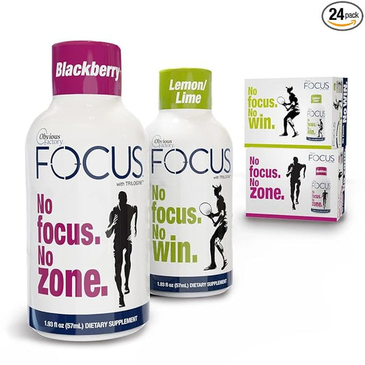 Focus Shots with Trilogine, Stay Sharp, Zero Sugar Energy Boost, Variety Pack, 24 Count (1.93 fl oz), Blackberry, Lemon Lime Flavors