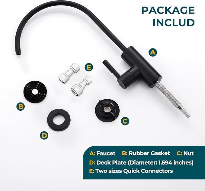 Kitchen Sink Drinking Water Faucets, Stainless Steel Water Filter Faucet for Reverse Osmosis or Water Filtration System, RO Bar Sink Faucet, Matte Black