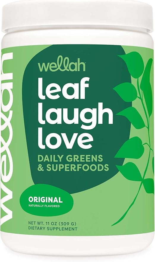 Wellah Leaf, Laugh, Love Super Greens Powder (Unflavored) 30 Servings - Superfood Supplement Drink Mix