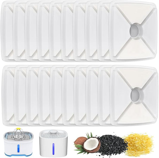20 Pcs Cat Water Fountain Filters - Pet Water Fountain Filters 3 Triple Filters Replacement with Lonic Resin and Activated Carbon for Square 84oz/2.5L Automatic Pet Fountain Cat Water Fountain
