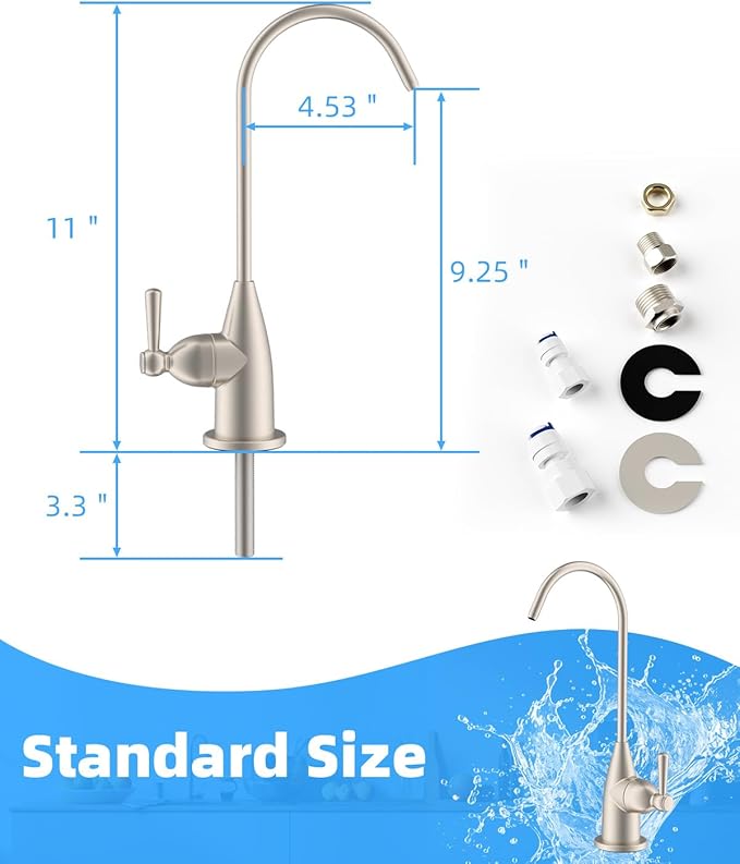 Hibbent Drinking Water Faucet for Bar and Kitchen Sink, Stainless Steel Reverse Osmosis RO Faucet for Under-Sink Filtration System, Brushed Nickel Finish