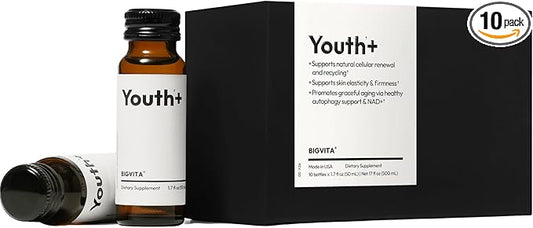 BIGVITA Youth+ | NAD+ Shots for Anti-Aging, Energy, Skin & Hair Health, Cognitive Support | Ready-to-Drink Supplement | Beauty from Within | Vegan, Made in USA
