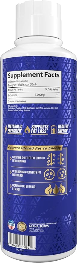 L Carnitine Liquid 3000 | Stimulant-Free L-Carnitine Supplement for Men & Women | Pre-Workout Energy Boost & Muscle Recovery | Zero Sugar, Fat, & Carbs | 31 Servings (Blue Gummy)