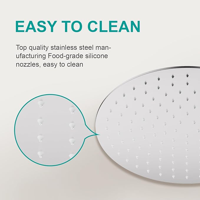 All Metal Rain Shower Head - Heavy Duty Stainless Steel, Easy Install, High Water Flow, Ultra-Thin Modern Design for Bathroom (Brushed Nickel, 12)