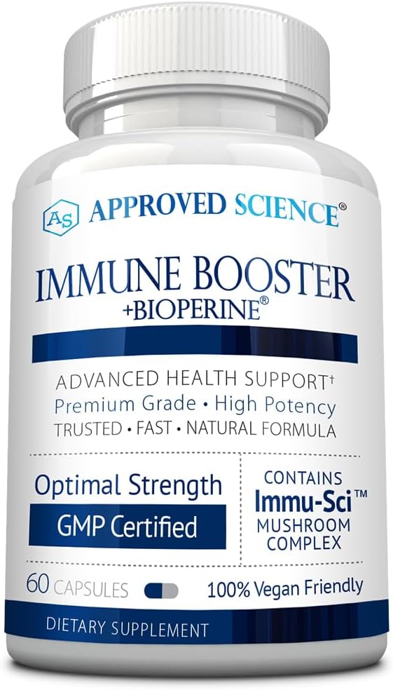 Approved Science® Immune Booster - Extra Strength Support - Elderberry Extract, Echinacea, Vitamin D3 and C, Zinc - All Natural - 60 Capsules - 1 Month Supply