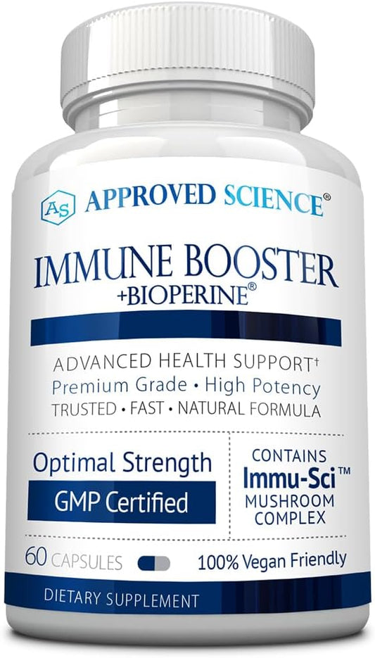 Approved Science® Immune Booster - Extra Strength Support - Elderberry Extract, Echinacea, Vitamin D3 and C, Zinc - All Natural - 60 Capsules - 1 Month Supply