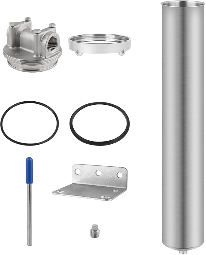 Amwater NSF/ANSI 42 Certification Stainless Steel Filter Housing for 10"/ 20" Filter Cartridge, 3/4" NPT Water Filter Housing for Whole House Water Purification of Stainless Steel 304 (20" C Housing)