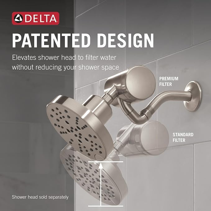 Delta Faucet Clarifi Premium Shower Filter Attachment with Filter, Hard Water Shower Filter, Shower Head Filter, Stainless 5SF100-SS