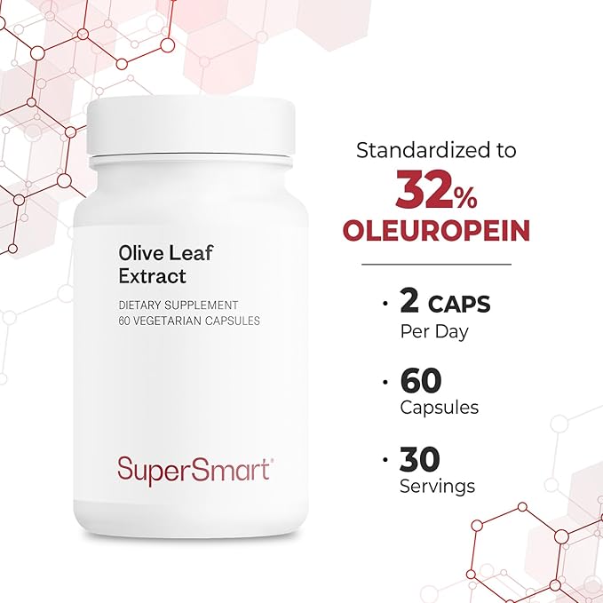 SUPERSMART - Olive Leaf Extract 250 mg Per Day - Standardized to 32% Oleuropein - Immune System Booster | Non-GMO & Gluten Free - 60 Vegetarian Capsules