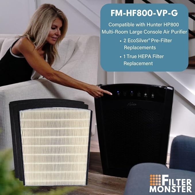 Filter Monster H-HF800-VP Replacement Filter Value Pack for Hunter HP800 Air Purifier Series, 3 Count (Pack of 1), White