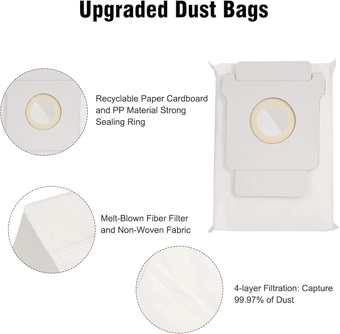 26 Pack Replacement Parts for iRobot Roomba i1+ i7+ i3+ i4+ i6+ i8+ j7+/Plus Vacuum Cleaner,2 Set Rubber Brushes 8 Pack HEPA Filters 8 Pack Side Brushes 8 Vacuum Bags