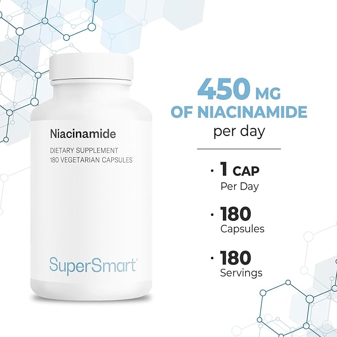 Supersmart - Niacinamide Supplement 2000mg per Day (Nicotinamide) - Flush Free Vitamin B3 Niacin | Non-GMO & Gluten Free - 180 Vegetarian Capsules
