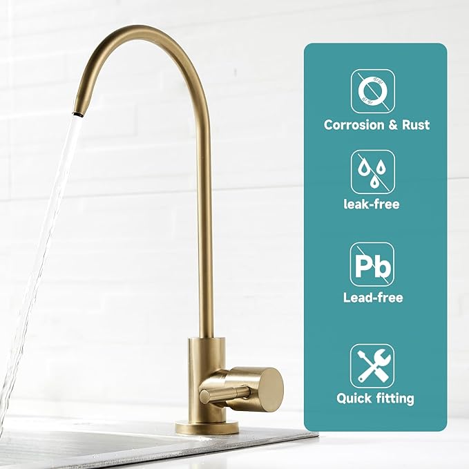 FVITA Brushed Gold Kitchen Faucet 304 Stainless Steel Sink Filter Water Faucet Reverse Osmosis Faucet, RO Faucet Kitchen Water Tap