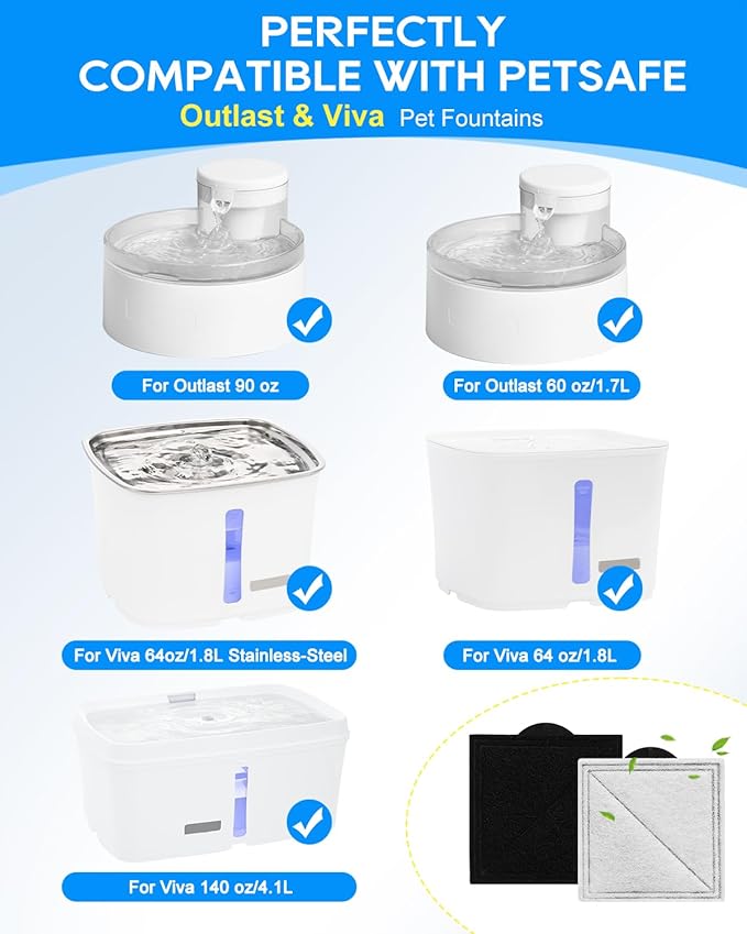 12 Pack Cat Water Fountain Filter Replacement Compatible with PetSafe Outlast Pumpless Fountains, Fit for Viva Stainless Steel Cat Fountain